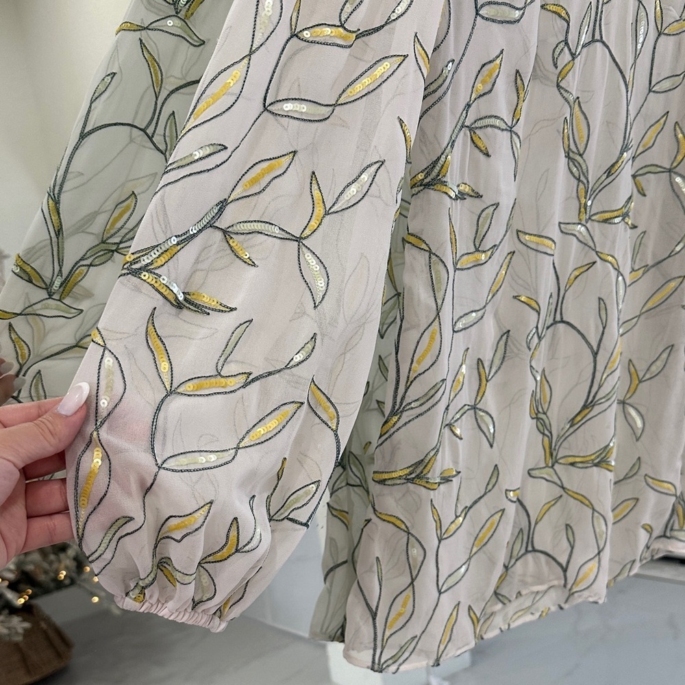 Alexis Sheer Leaf Print Blouse - White and Yellow - Picture 4 of 6